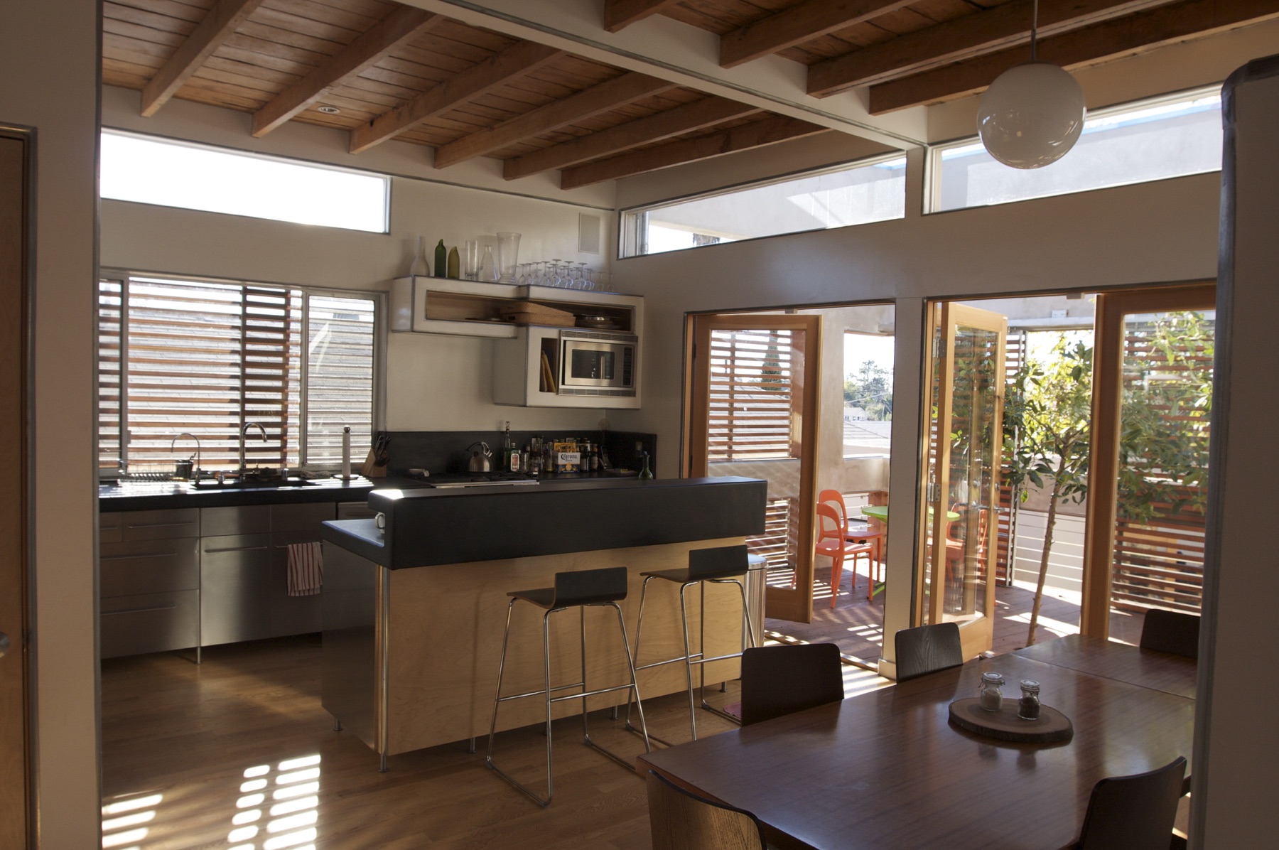 Renovated kitchen with warm materials
